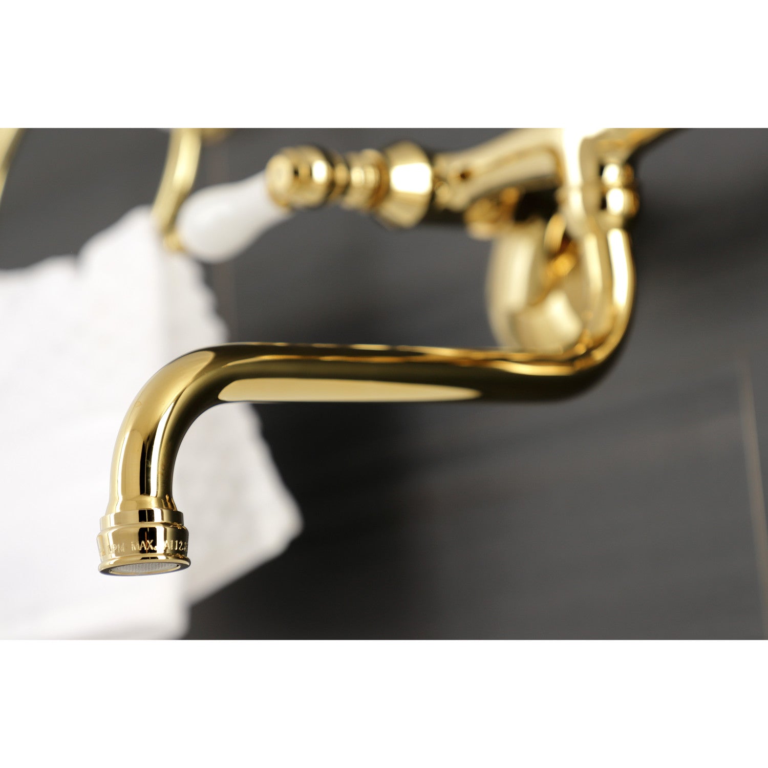 Kingston Heirloom KS515PB - Kingston Double-Handle 2-Hole Wall Mount Bathroom Faucet, Polished Brass — thumbnail 3
